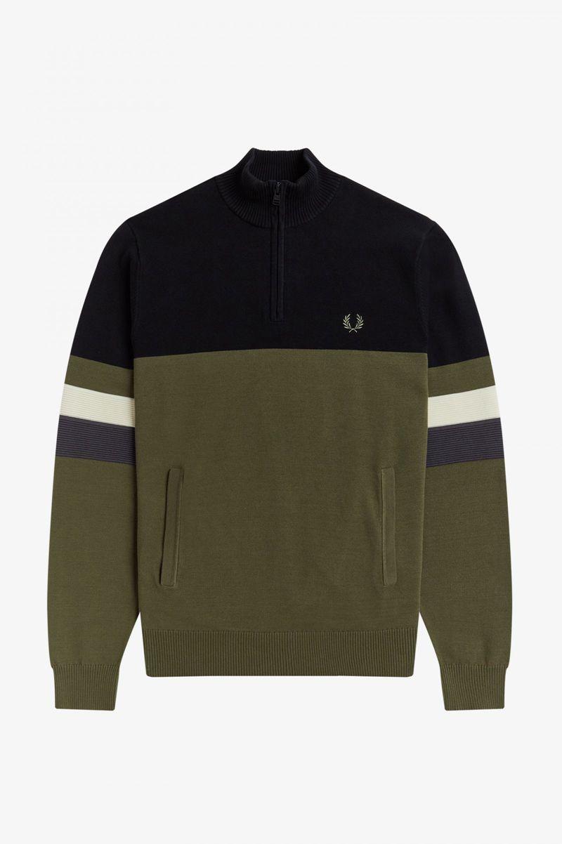 Green Fred Perry Colour Block Half-Zip Jumper Men's Knitwear | PH 1297LISH